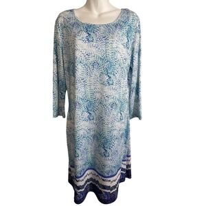 Jean-Pierre Klifa Paris Size L Swirl‎ Mosaic Contrast Hem 3/4 Sleeve Dress